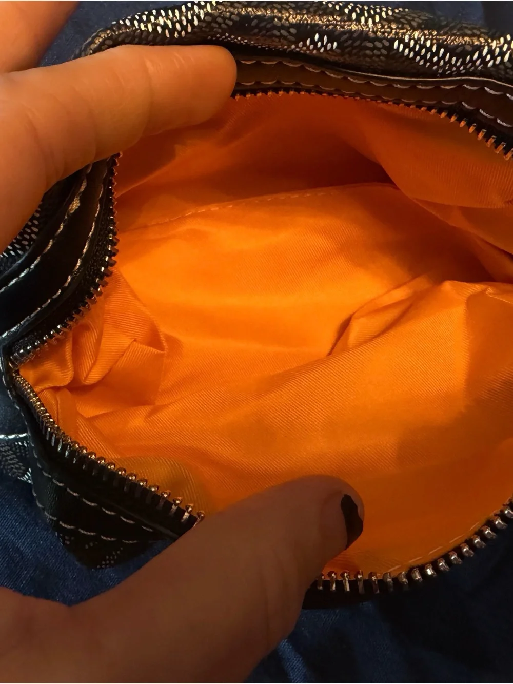 Goyard Black and Brown Chevron Tote with Two Matching Pouches